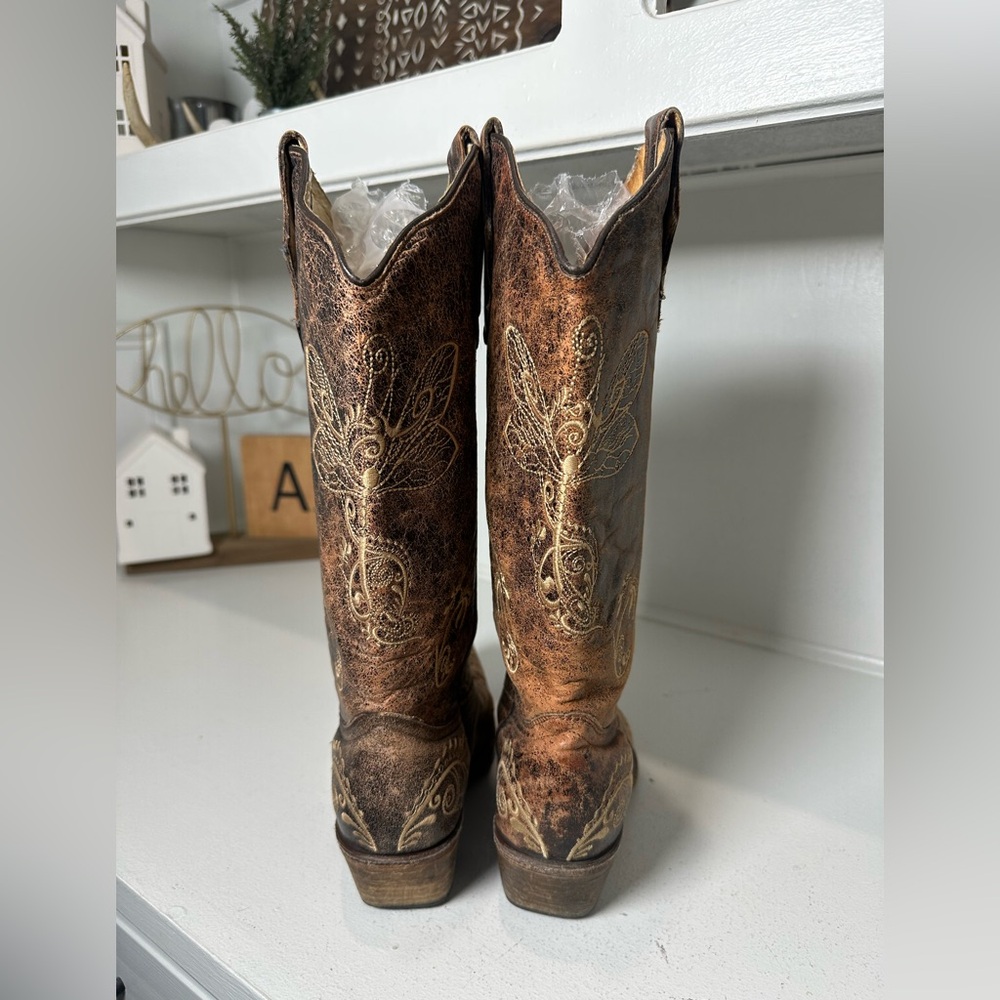 Circle G Western Boots Womens 8.5M Distressed Brown Embroidered Cowboy Rustic - Picture 6 of 10